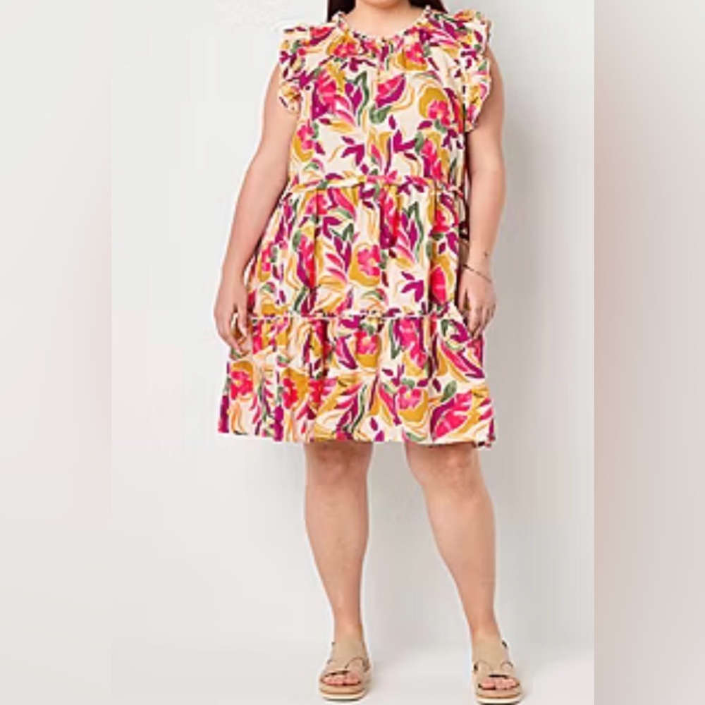St. John's Bay Womens Plus Sleeveless Floral Drop Waist Dress
